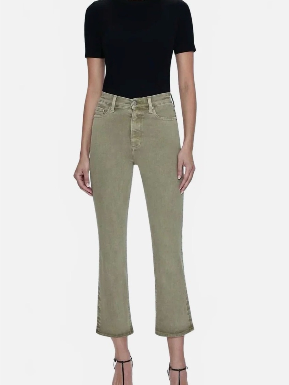 Pistols Lennon high rise crop boot cut jeans in green willow